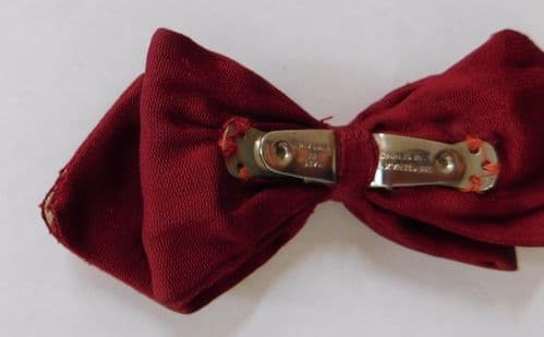 Red Tenax bow tie vintage 1960s English ready tied clip on small split in back